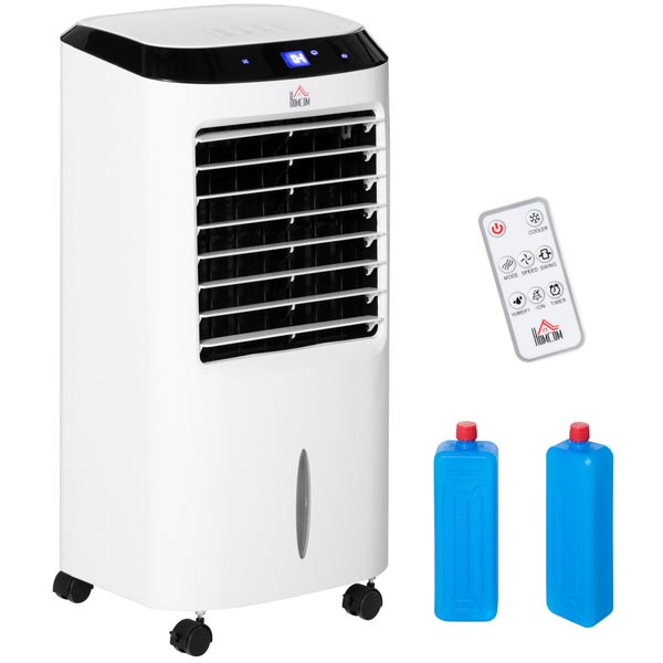 HOMCOM 4 in 1 Mobiler Luftkühler mit Luftbefeuchtung, Luftkühler, 8h Timer, 10L, Nutzungsraum 20㎡, 60W, 38,2 x 31,6 x 76 cm, ABS, Weiß+Schwarz