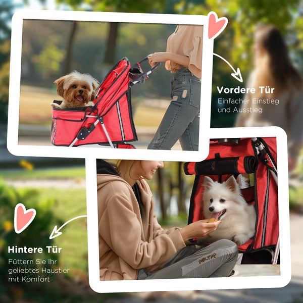 PawHut Hundewagen, 75L x 45B x 97H cm, 600D Oxford, Nylon-Netzgitter, Rot