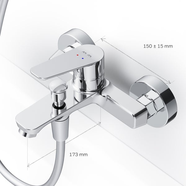 Aufputz-Wannenarmatur mit Maßangaben