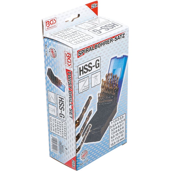 BGS Werkzeuge Spiralbohrer Satz HSS-G mit 25 Teilen in Verpackung