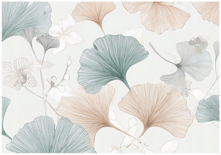 Tapete mit Ginkgo-Blättern und floralem Muster