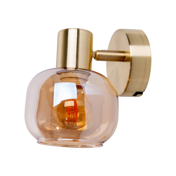 Goldfarbene Wandleuchte mit transparentem Lampenschirm
