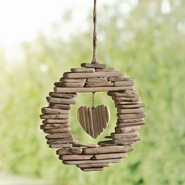 FRANK FLECHTWAREN | Kranz Wooden-Heart, HOLZ, SISAL, ca. Ø 21 cm