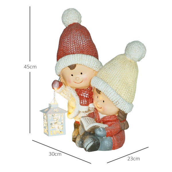 HOMCOM Weihnachtsdeko Figur, Weihnachtswichtel mit Buch und Laterne, 45 cm Weihnachtsfigur mit LED-Licht, Dekofigur zu Weihnachten, für In- und Outdoor
