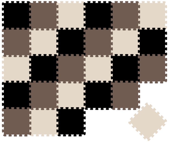 Ineinandergreifende Bodenschutzmatten aus Schaumstoff im Puzzle-Design, mehrfarbig.