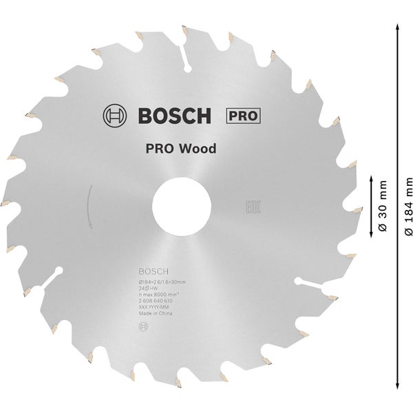 Bosch PRO Wood Kreissägeblatt 184 x 2,6 x 30 mm - 2608640610