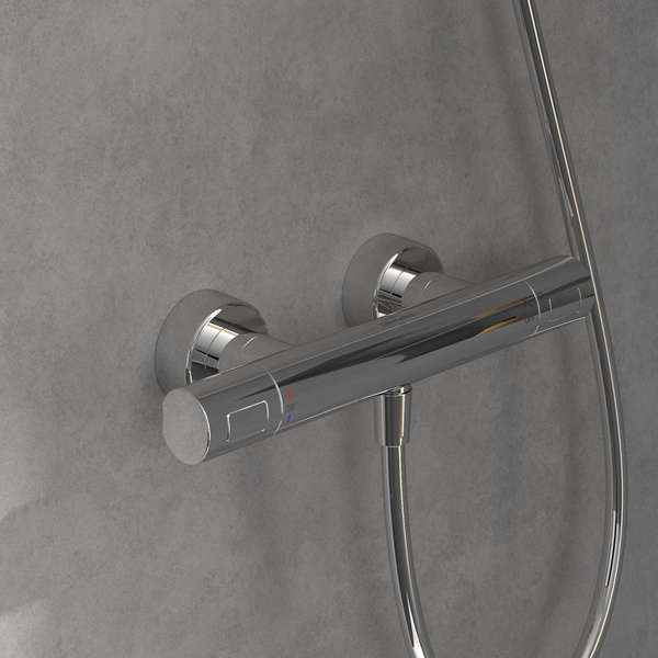 Villeroy & Boch Duscharmatur Universal Taps & Fittings, Aufputz-Thermostat mit Verbrühschutz, Sicherheitssperre bei 38°, Chrom