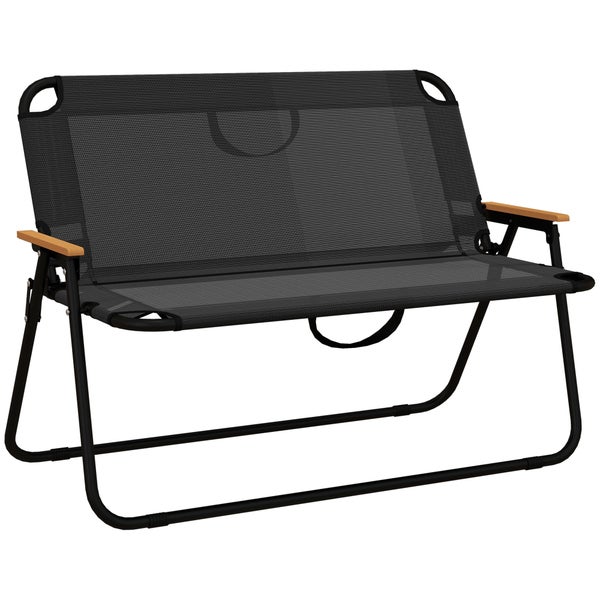 Outsunny Klappstuhl, 2-Sitzer Campingbank, bis 220 kg belastbar, 108 x 65 x 73 cm, Mesh, Schwarz