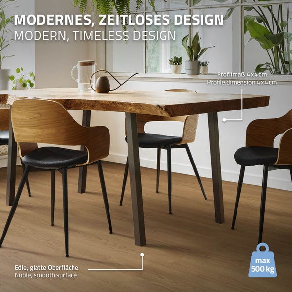 ML-Design 4er Set Tischbeine schräg 72 cm, Dunkelgrau, Optik Industrial, Stahl pulverbeschichtet, Profil 4x4 cm, I-Form, Möbelfüße Metall 96° Neigung, Tischfüße Möbelbeine für Esstisch & Schreibtisch