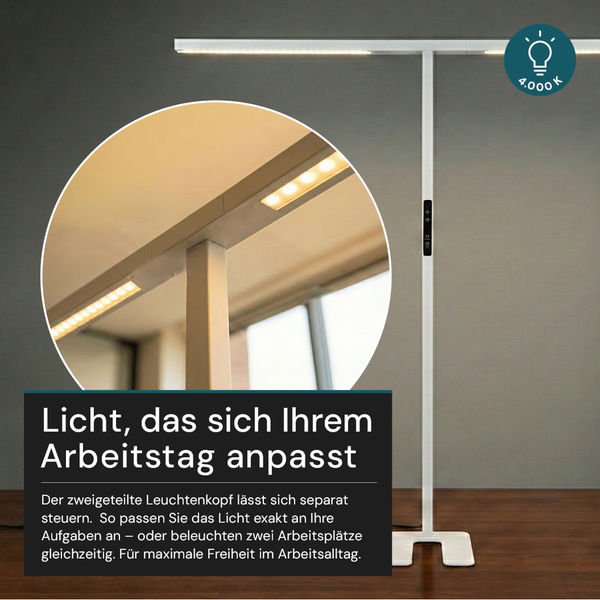 Weiße Stehlampe mit LED-Leuchten und 4000 Kelvin Lichtfarbe