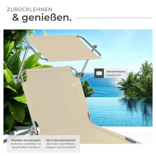 Gartenliege tectake Chloé 190 x 68 x 65 cm klappbar beige