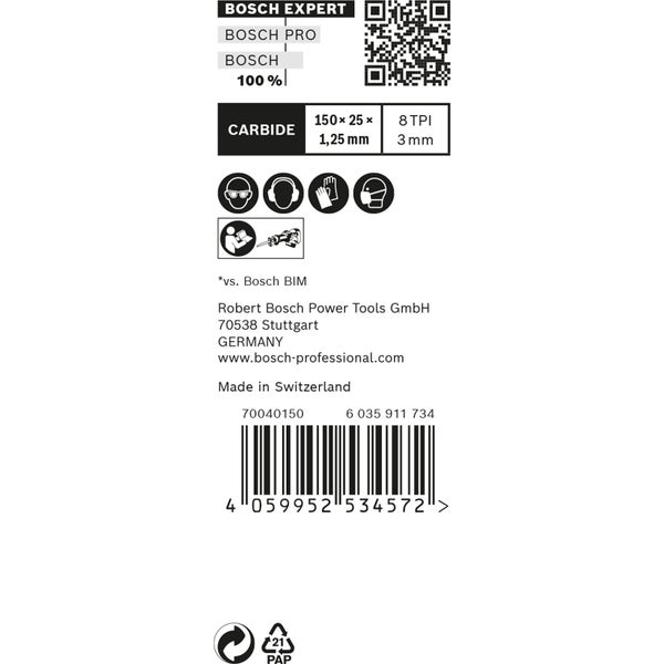 Bosch Expert Produktdetails: 150 x 25 x 1,25 Millimeter, 8 TPI, 3 Millimeter, Carbide