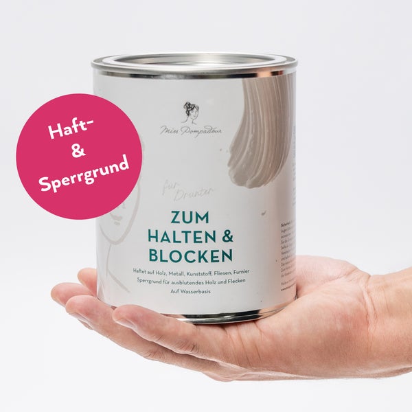 MissPompadour universelle Grundierung 1L, weiß, für Innen und Außen - wasserbasiert, schnelltrocknend - unter Lack, Kreidefarbe, Möbelfarbe - Sperrgrund für Holz - Haftgrund für Kunststoff und Metall