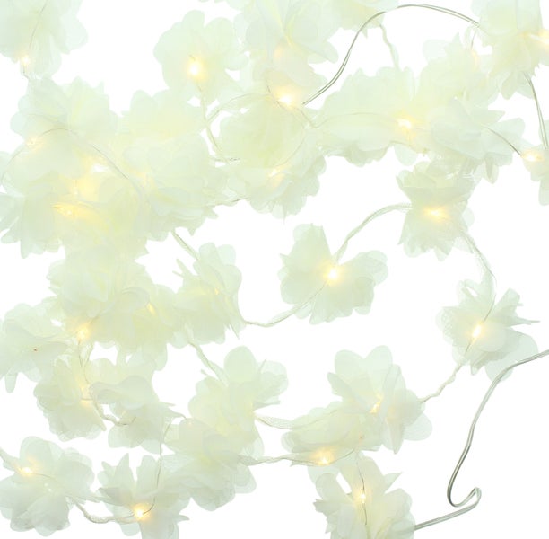 FRANK FLECHTWAREN|LED-Lichterkette White Blossom, 2er Set, GL: 200 cm, Lichterkette: 150 cm, KUNSTSTOFF, POLYESTER