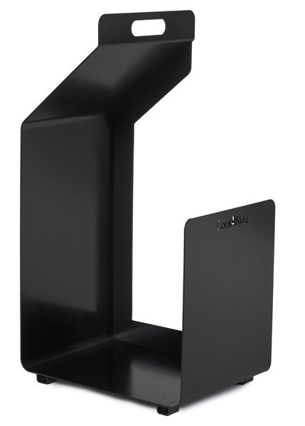 Brennholzregal aus Metall mit Holzscheiten