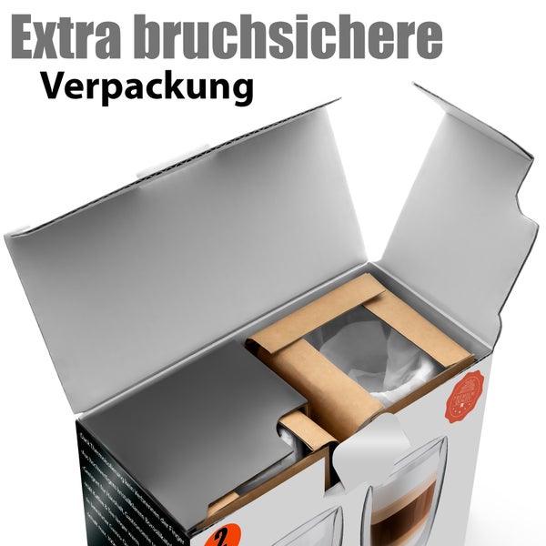 Extra bruchsichere Verpackung für den sicheren Versand von Gläsern in einem Versandkarton mit stabilen Schutzeinsätzen.