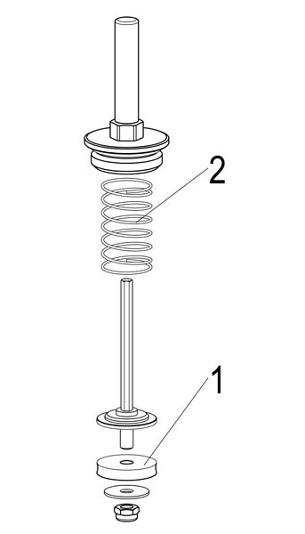 Explosionszeichnung eines Ventiloberteils mit Feder, Dichtungen und Muttern.
