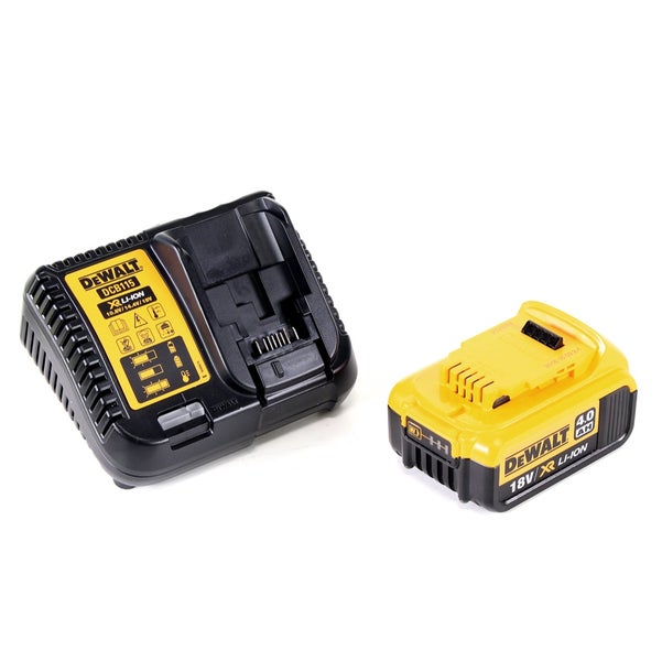 DeWalt Akku-Ladegerät DCB115 mit einem DeWalt 18 Volt XR Lithium-Ionen-Akku mit 4,0 Amperestunden.