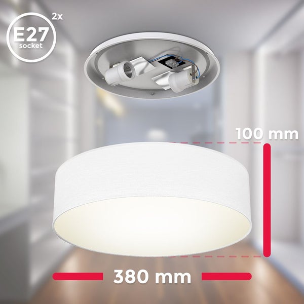 Deckenleuchte Ø38 cm - Stoffschirm, E27 Fassung, 2-flammig, weiß