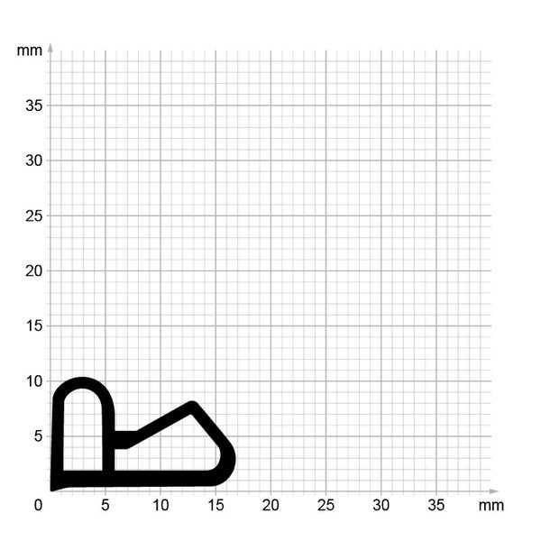 Querschnitt einer Dichtung aus Gummi auf Millimeterpapier zur Darstellung der Profilform
