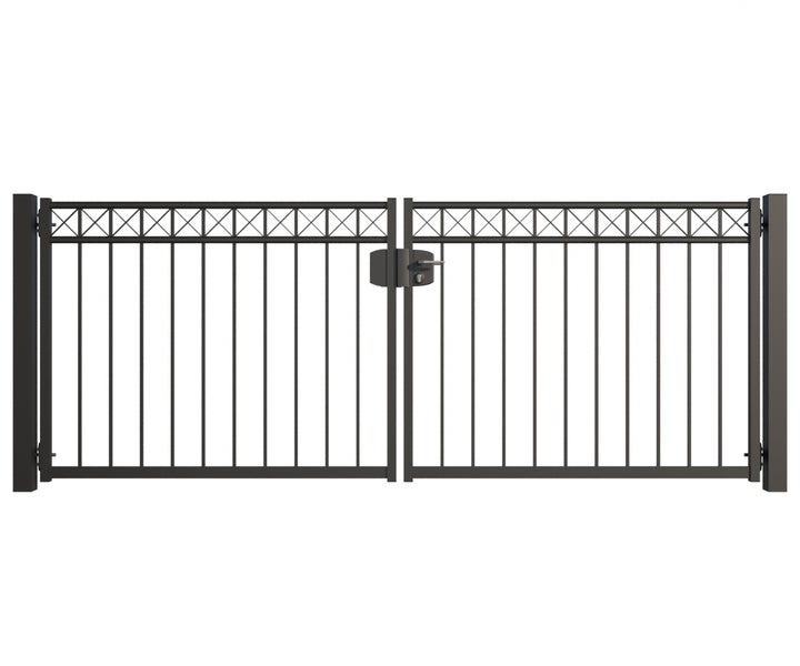 Doppelflügeltor aus Metall mit Schloss