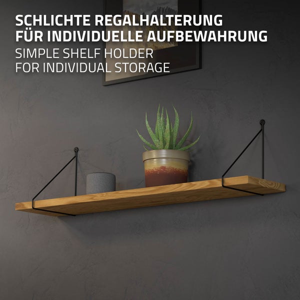ML-Design 2 Stück Regalhalterung 200mm Schwarz, Metall, Dreieckige Regalhalterungen, Schwebe Regalwinkel, Draht Wandhalterung, Regalträger für Wandmontage, Wandregal Wandkonsole Hängeregal Regalstütze