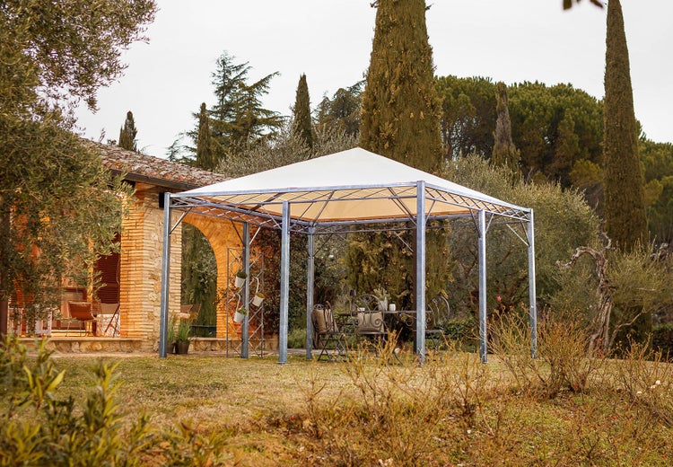 Pavillon ELEO Torino 4 x 4 m feuerverzinkt | mit Sonnensegel ecru
