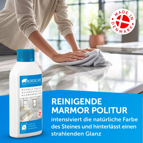 Nordicare Marmorpolitur [500ml] zur Pflege von Natur- und Kunststein I Marmor Politur Reinigung, Marmor Pflegemittel I Marmor Reiniger, Marmorpflege, Marmorreinigungsmittel