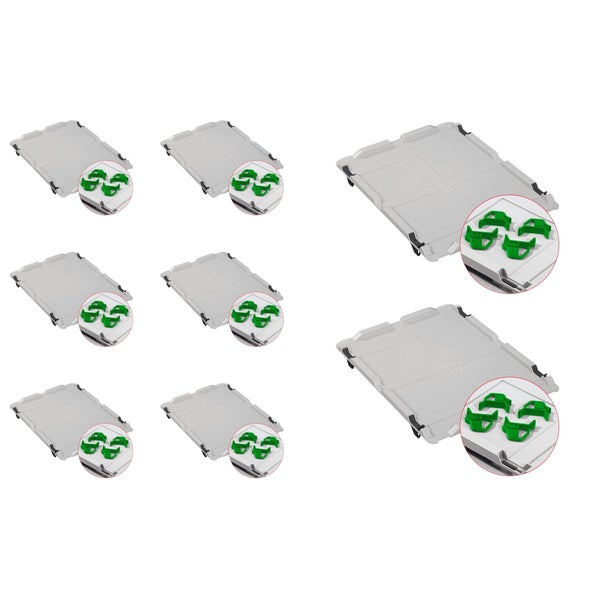 PROREGAL Spar Set 8x Eurobox Nextgen Economy Mit Auflagedeckel & 4x Schiebeschnappverschlüsse Grün Griffe Geschlossen HxBxT 12 x 40 x 60 cm 23 Liter