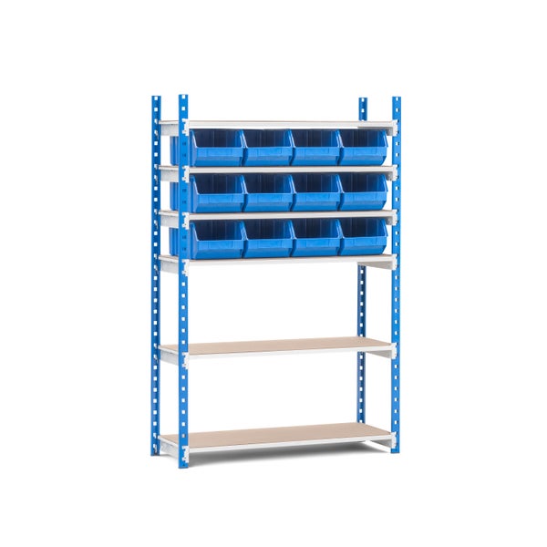 PROREGAL Fachbodenregal MAXIMUS mit 40x Sichtlagerboxen à 15,3L Fachlast 130kg Grundregal HxBxT 200x100x40cm 10 Ebenen Lichtblau/Lichtgrau