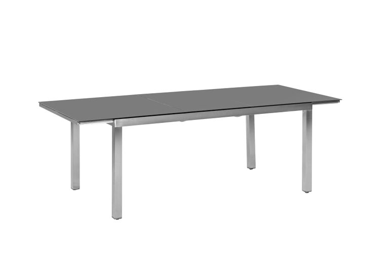 Gartentisch, ausziehbar, 180 (240) x 100 cm, graue Glasplatte, Edelstahl