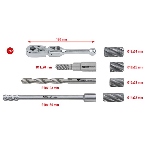 KS Tools Schraubenausdreher Set mit Ratsche und verschiedenen Aufsätzen