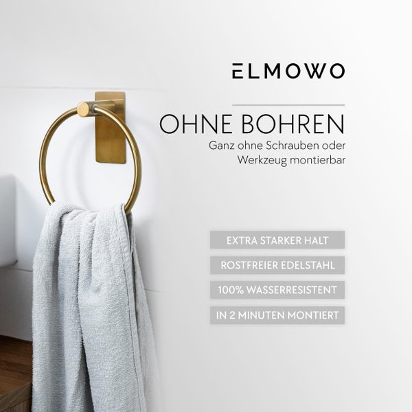 Elmowo Handtuchring zur Montage ohne Bohren aus rostfreiem Edelstahl mit Klebebefestigung für das Badezimmer.