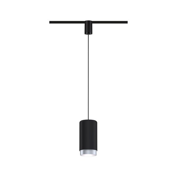 Einzelne schwarze LED-Pendelleuchte an einer Schiene
