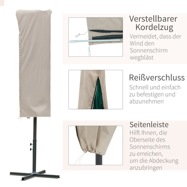 Outsunny Sonnenschirm Schutzhülle für Ampelschirm, Ø63 x 164 cm, Polyester-Gewebe mit PU-Beschichtung, Khaki