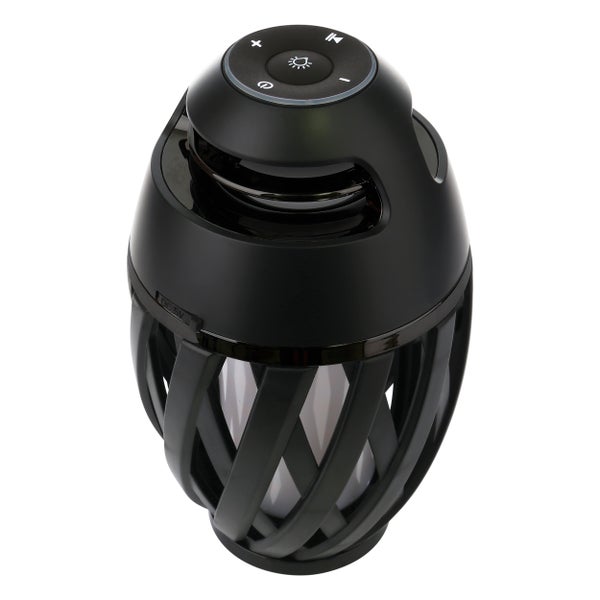 Schwarzer Bluetooth Lautsprecher mit Flammeneffekt und USB-Kabel