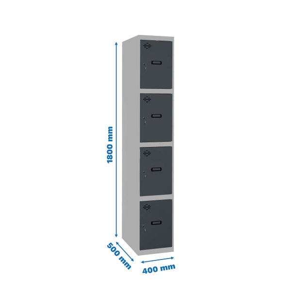 Stahlschrank mit vier Fächern und den Maßen 1800 x 500 x 400 Millimeter