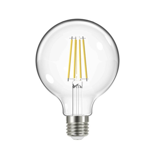 LED-Filament-Globelampe mit E27-Sockel aus klarem Glas.