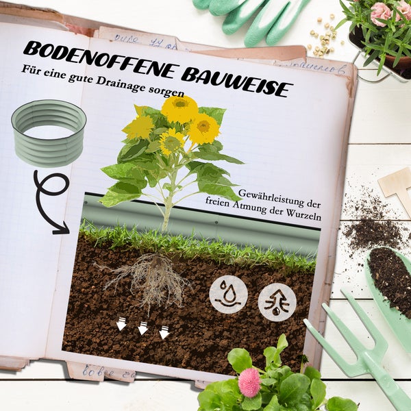 Outsunny 2er-Set Hochbeet aus Stahl, Pflanzbeet Frühbeet Gartenbeet Blumenkasten stapelbar, Pflanzkasten Gemüsebeet Ø60x30cm für Garten Balkon, Pflanzkübel für Blumen, Pflanzen, Gemüse