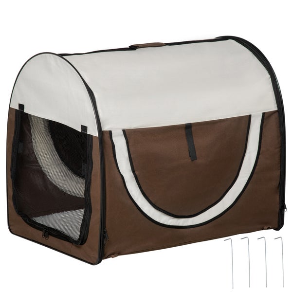 PawHut Tragebox, 81L x 56B x 66H cm, Oxfordstoff mit PVC-Beschichtung, Stahl, Kaffee