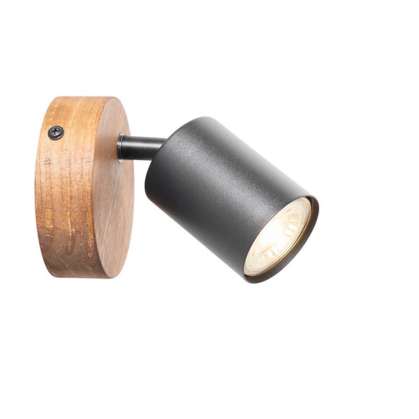 Wandleuchte mit Holzsockel und verstellbarem Lichtkopf