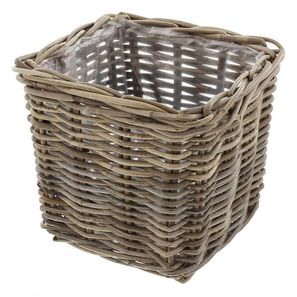 Dekoleidenschaft Pflanzkorb Koboo Grey aus Rattan, quadratisch, grau, groß, Blumentopf, Pflanzkübel, Pflanztopf für Draußen, Blumenkübel