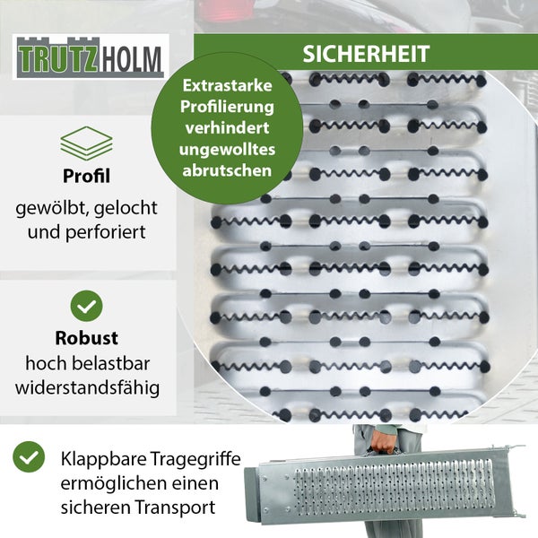 TRUTZHOLM 2 x Auffahrrampe klappbar 189cm Traglast 400 kg Stahl grau geriffelt Verladerampe Rampe