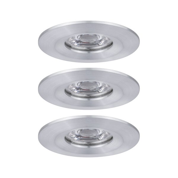 Set aus drei runden LED Einbaustrahlern aus Metall für die Deckenmontage