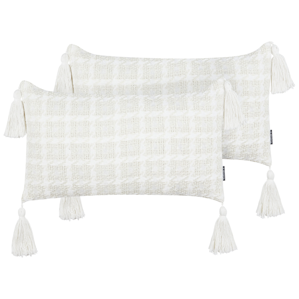 Dekokissen 2er Set DOURIS 30 x 60 cm Hellbeige Kariertes Muster