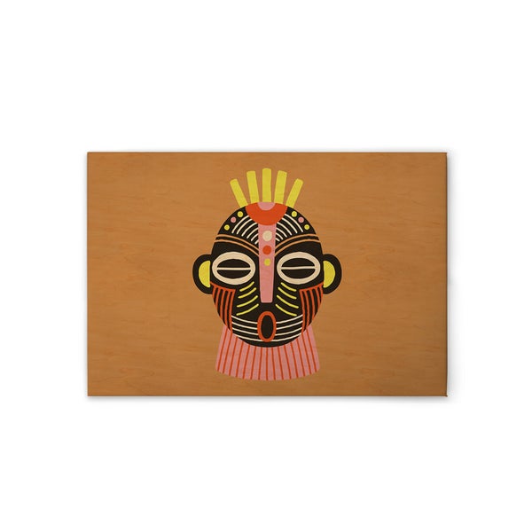 Dekoratives Wandbild mit ethnischem Maskenmotiv auf Holz