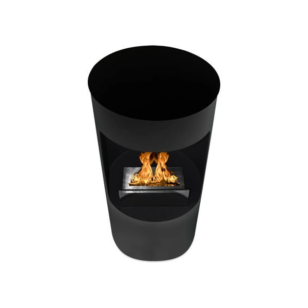 Schwarzer Ethanol-Tischkamin mit Flammen