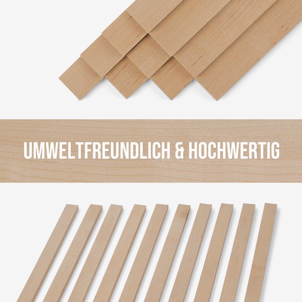Hochwertige und umweltfreundliche Holzleisten aus hellem Holz in verschiedenen Ansichten.