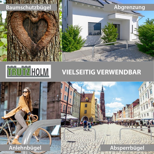 Mehrfach verwendbarer TRUTZHOLM Anlehnbügel als Baumschutz, Grundstücksabgrenzung, Fahrradanlehnbügel und Absperrung