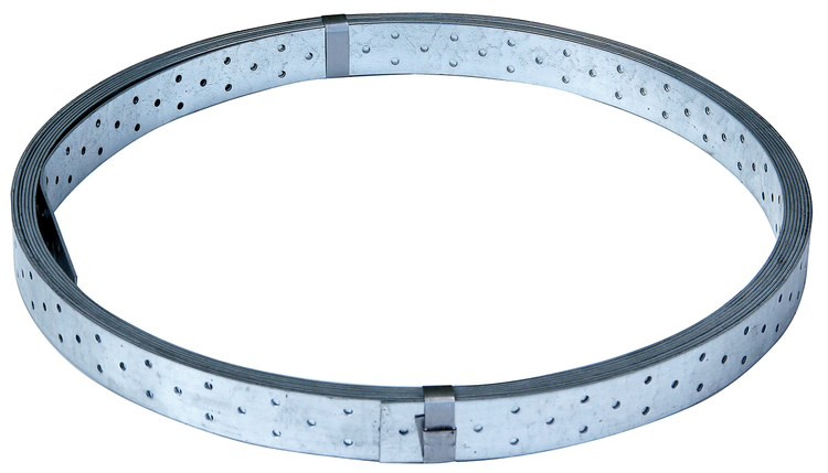 Ein verzinktes Lochband in Ringform für Montagearbeiten.